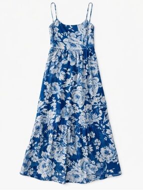 Joie Blue and White Floral Spaghetti-Strap Maxi Dress